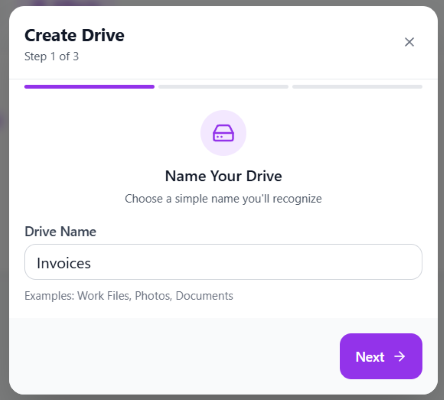 Create Drive - Step 1 - Name Your Drive