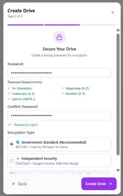 Create Drive - Step 2 - Secure your Drive