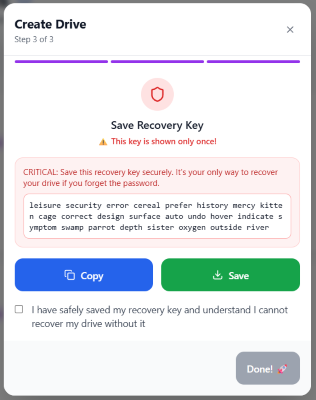 Create Drive - Step 3 - Save Recovery Key